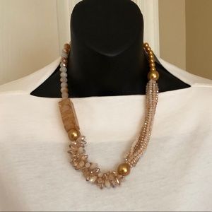 Yellow Agate, Simulated Pearl Necklace